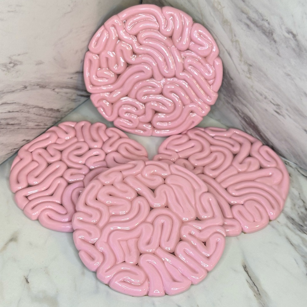 Brain Coaster Set - Halloween Decor - 4 Piece Set - Pink - Picture 5 of 10